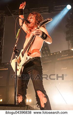 Stock Photo - The Australian hard rock band Airbourne live at the Blue Balls Festival Lucerne, Switzerland Joel O' Keeffe, vocals and guitar David Roads, guitar Justin Street, bass Ryan O' Keeffe, drums. Fotosearch