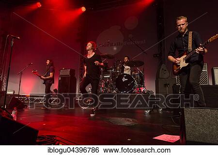 Stock Photograph - The British bluesrock band The Temperance Movement live at the Blue Balls Festival Lucerne, Switzerland Phil Campbell, vocals Paul Sayer, guitar Nick Fyffe, bass Damon Wilson, drums. Fotosearch