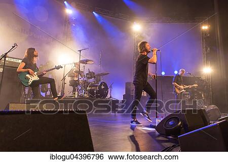 Stock Photograph - The British bluesrock band The Temperance Movement live at the Blue Balls Festival Lucerne, Switzerland Phil Campbell, vocals Paul Sayer, guitar Nick Fyffe, bass Damon Wilson, drums. Fotosearch