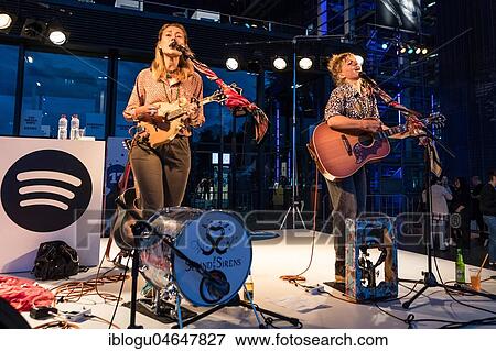 Stock Photo - The British musician duo Sound of the Sirens with Abbe Martin and Hannah Wood live at the 25th Blue Balls Festival in Lucerne, Switzerland, Europe. Fotosearch