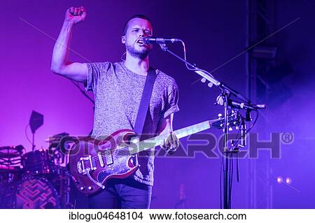 Picture - The English alternative rock band White Lies with frontman Harry McVeigh live at the 25th Blue Balls Festival in Lucerne, Switzerland, Europe. Fotosearch
