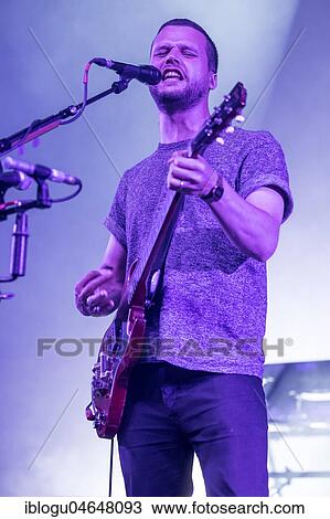 Stock Image - The English alternative rock band White Lies with frontman Harry McVeigh live at the 25th Blue Balls Festival in Lucerne, Switzerland, Europe. Fotosearch