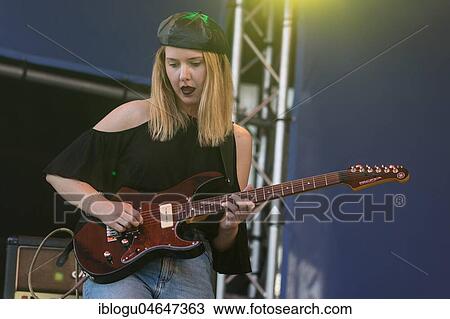 Stock Image - The German band Gurr with singer Andreya Casablanca and guitarist Laura Le Jenkins live at the 25th Blue Balls Festival in Lucerne, Switzerland, Europe. Fotosearch