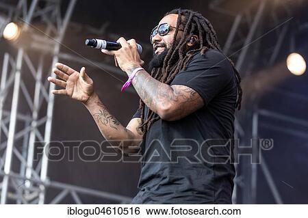 Stock Photograph - The German reggae musician Gentleman and the Jamaican reggae musician Ky-Mani Marley, son of Bob Marley live at the 27th Heitere Open Air in Zofingen, Aargau, Switzerland, Europe. Fotosearch