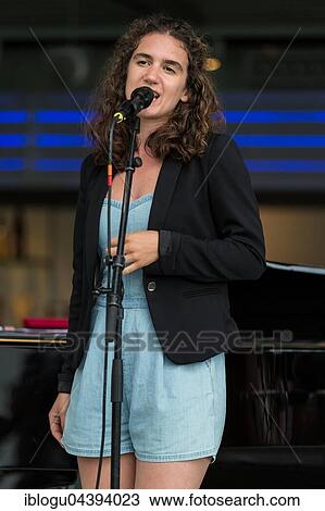 Stock Image - The Swiss dialect singer Milena live at the Blue Balls Festival Lucerne, Switzerland Milena Dürst: Vocals, Compositions Mischa Maurer: Piano Valentin v. Fischer: Double Bass. Fotosearch