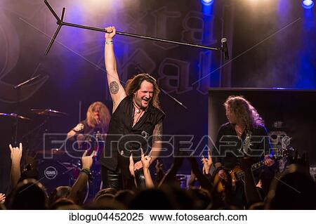 Stock Photography - The Swiss hard rock band Crystal Ball live in the Schüür Luzern, Switzerland Steven Mageney, vocals Scott Leach, guitar Tony Castell, guitar Marcel Sardella, drums Cris Stone, bass. Fotosearch