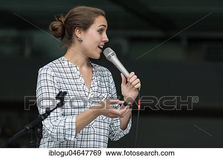 Stock Photo - The Swiss musician duo Duo Centrepiece with Adeline Hasler, vocals and Jonas Hoenig, bass live at the 25th Blue Balls Festival in Lucerne, Switzerland, Europe. Fotosearch