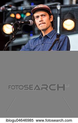 Stock Photography - The Swiss singer and songwriter Simon Borer alias Long Tall Jefferson live at the 25th Blue Balls Festival in Lucerne, Switzerland, Europe. Fotosearch