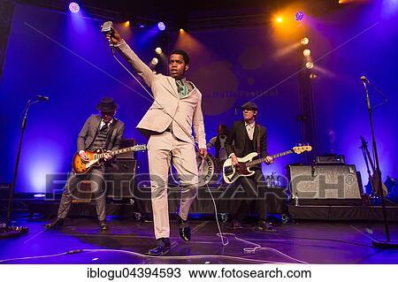 Stock Image - The US-American Rhythm and Blues Band Vintage Trouble live at the Blue Balls Festival Lucerne, Switzerland Ty Taylor: Vocals Nalle Colt: Guitar Rick Barrio Dill: Bass Richard Danielson: Drums. Fotosearch