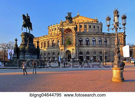 Stock Photography - Theaterplatz with König-Johann-Monument and Semperoper, Dresden, Saxony, Germany, Europe. Fotosearch