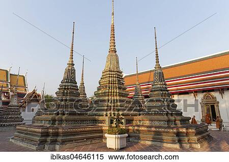 Three chedis, decorated with coloured tiles, Wat Pho, Buddhist temple complex, Rattanakosin, Bangkok, Thailand, Asia View Large Photo Image Stock Photography - Three chedis, decorated with coloured tiles, Wat Pho, Buddhist temple complex, Rattanakosin, Bangkok, Thailand, Asia. Fotosearch