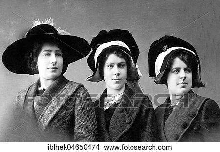 Three women, hat fashion, 1930s, Germany, Europe View Large Photo Image Picture - Three women, hat fashion, 1930s, Germany, Europe. Fotosearch