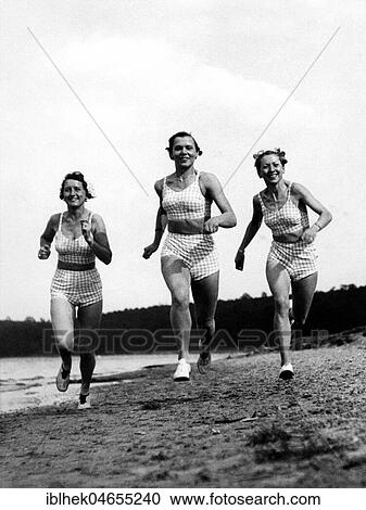 Three women jogging on the beach, sports, athletics, 1940s, exact location unknown, Germany, Europe View Large Photo Image Stock Image - Three women jogging on the beach, sports, athletics, 1940s, exact location unknown, Germany, Europe. Fotosearch