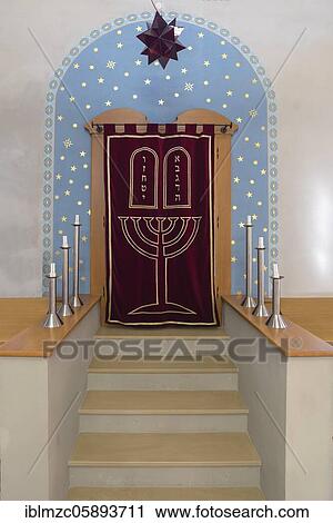 Stock Image - Torah shrine in the interior of a synagogue, desecration 1938, reopened in 1994, Ermreuth, Upper Franconia, Bavaria, Germany, Europe. Fotosearch