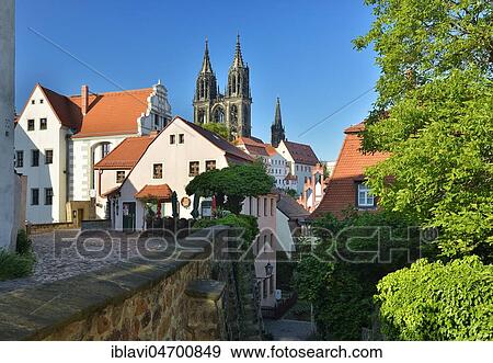 Stock Photo - Towers of Meissen Cathedral above the houses of the Old Town, Meissen, Saxony, Germany, Europe. Fotosearch