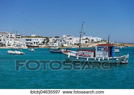 Stock Photo - Town view with boats on the Sea, Kato Koufonissi, Greece, Europe. Fotosearch