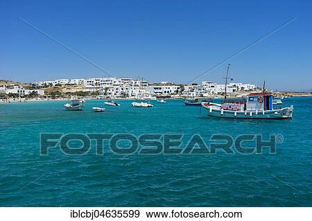 Stock Photo - Town view with boats on the Sea, Kato Koufonissi, Greece, Europe. Fotosearch