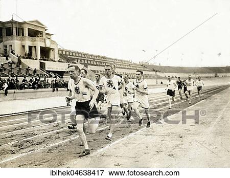 Stock Photo - Track and Field Athletics, 5000m race, German Championship 1922, 1920s, exact location unknown, Germany, Europe. Fotosearch