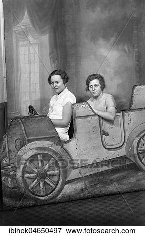 Stock Photo - Two women in one car dummy, 1930s, Germany, Europe. Fotosearch