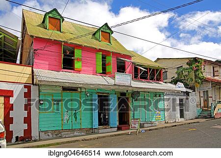 Picture - Typical house with restaurant in the village, Soufriere, St. Lucia, Lesser Antilles, West Indies, Caribbean. Fotosearch
