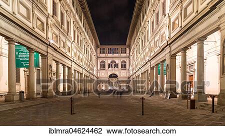 Stock Image - Uffizi Gallery at night, Florence, Italy, Europe. Fotosearch