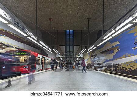 Stock Image - Underground station Rathenauplatz, portraits of Walther Rathenau and Theodor Herzl, Nuremberg, Middle Franconia, Bavaria, Germany, Europe. Fotosearch