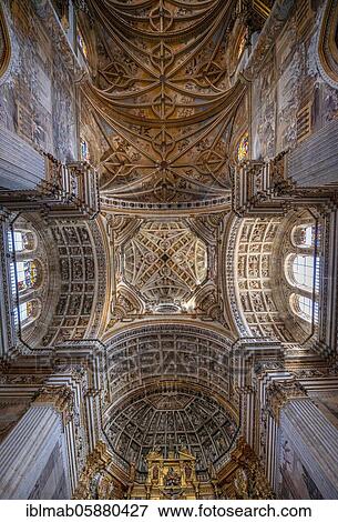 Stock Photo - Vaulted ceiling, interior, ornamental ceiling, Renaissance church and monastery, Monasterio de San Jerónimo, Granada, Andalusia, Spain, Europe. Fotosearch
