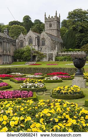 Stock Image - Victorian Lanhydrock House with gardens, National Trust, Bodmin, Cornwall, United Kingdom, Europe. Fotosearch