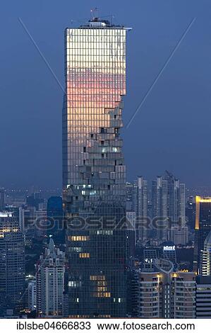 Stock Image - View from Lebua State Tower to Mahanakhon Tower, dusk, Bang Rak District, Bangkok, Thailand, Asia. Fotosearch