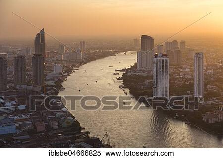 View from Lebua State Tower with river Mae Nam Chao Phraya at dusk, Bang Rak District, Bangkok, Thailand, Asia View Large Photo Image Stock Photography - View from Lebua State Tower with river Mae Nam Chao Phraya at dusk, Bang Rak District, Bangkok, Thailand, Asia. Fotosearch