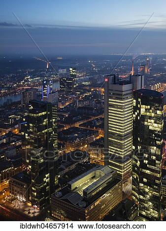 View from Main Tower, city view at dusk, Frankfurt am Main, Hesse, Germany, Europe View Large Photo Image Picture - View from Main Tower, city view at dusk, Frankfurt am Main, Hesse, Germany, Europe. Fotosearch