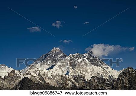 View from Renjo La Pass 5417m to the east on Mount Everest 8848m, Nuptse 7864m, Lhotse 8516m, Solu Khumbu, Nepal, Himalaya, Asia View Large Photo Image Stock Photo - View from Renjo La Pass 5417m to the east on Mount Everest 8848m, Nuptse 7864m, Lhotse 8516m, Solu Khumbu, Nepal, Himalaya, Asia. Fotosearch