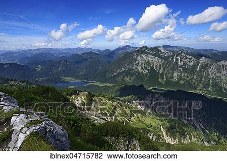 Stock Image - View from the Dürrnbachhorn on lakes Lödensee and Mittersee, Reit im Winkl, Upper Bavaria, Bavaria, Germany, Europe. Fotosearch