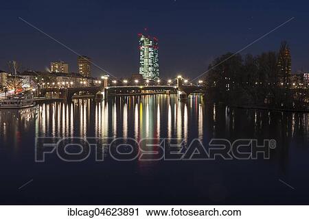 View from the Eiserner Steg over the River Main to the illuminated European Central Bank at night, ECB, Frankfurt am Main, Hesse, Germany, Europe View Large Photo Image Stock Image - View from the Eiserner Steg over the River Main to the illuminated European Central Bank at night, ECB, Frankfurt am Main, Hesse, Germany, Europe. Fotosearch