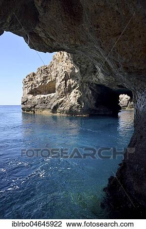 Stock Image - View from the sea cave Grotta Perciata, island of Marettimo, Egadic Islands, Italy, Europe. Fotosearch