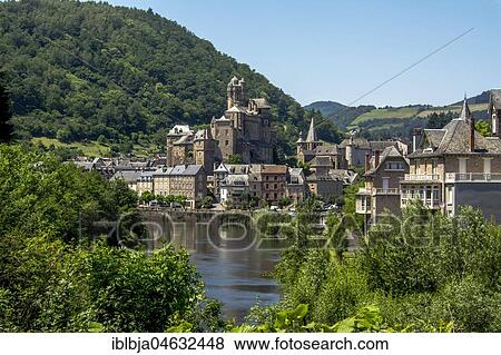 View on village of Estaing on river Lot, Way of St. James, Aveyron departement, Occitanie, France, Europe View Large Photo Image Stock Photo - View on village of Estaing on river Lot, Way of St. James, Aveyron departement, Occitanie, France, Europe. Fotosearch