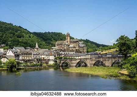 View on village of Estaing on river Lot, Way of St. James, Aveyron departement, Occitanie, France, Europe View Large Photo Image Stock Photo - View on village of Estaing on river Lot, Way of St. James, Aveyron departement, Occitanie, France, Europe. Fotosearch