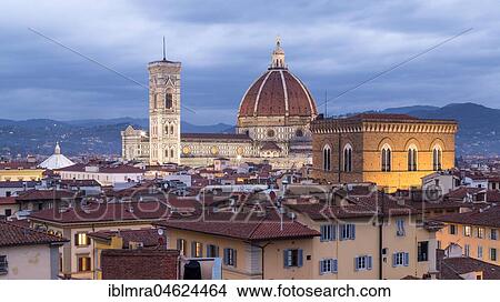View over Florence with Cathedral Duomo Santa Maria del Fiore and church Orsanmichele at dusk, Florence, Tuscany, Italy, Europe View Large Photo Image Picture - View over Florence with Cathedral Duomo Santa Maria del Fiore and church Orsanmichele at dusk, Florence, Tuscany, Italy, Europe. Fotosearch
