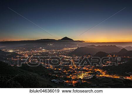 View over San Cristobal de La Laguna to Mount Teide at sunset, Tenerife, Spain, Europe View Large Photo Image Stock Photo - View over San Cristobal de La Laguna to Mount Teide at sunset, Tenerife, Spain, Europe. Fotosearch