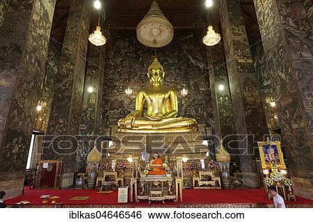 Viharn Luang, Big Chapel with Buddha statue and murals, Wat Suthat, Royal Temple, Phra Nakhon, Bangkok, Thailand, Asia View Large Photo Image Stock Photograph - Viharn Luang, Big Chapel with Buddha statue and murals, Wat Suthat, Royal Temple, Phra Nakhon, Bangkok, Thailand, Asia. Fotosearch
