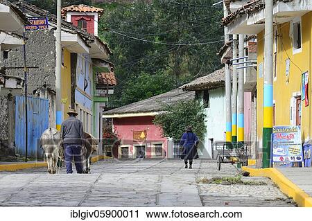 Stock Image - Village life on the main road, Chavín de Huántar, near Huaraz, Ancash region, Peru, South America. Fotosearch