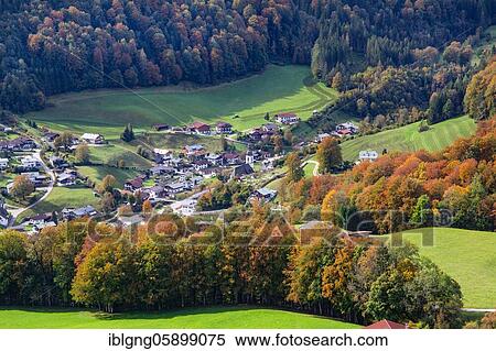 Stock Photography - Village overview, Ramsau, Berchtesgadener Alps, Berchtesgadener Land, Upper Bavaria, Bavaria, Germany, Europe. Fotosearch