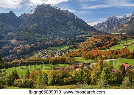 Village overview with Hochkalter and Reiteralpe, Ramsau, Berchtesgadener Alps, Berchtesgadener Land, Upper Bavaria, Bavaria, Germany, Europe View Large Photo Image Stock Photo - Village overview with Hochkalter and Reiteralpe, Ramsau, Berchtesgadener Alps, Berchtesgadener Land, Upper Bavaria, Bavaria, Germany, Europe. Fotosearch