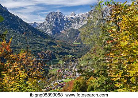 Stock Photo - Village overview with Reiteralpe, Ramsau, Berchtesgadener Alps, Berchtesgadener Land, Upper Bavaria, Bavaria, Germany, Europe. Fotosearch