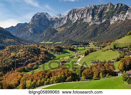 Stock Photography - Village overview with Reiteralpe, Ramsau, Berchtesgadener Alps, Berchtesgadener Land, Upper Bavaria, Bavaria, Germany, Europe. Fotosearch
