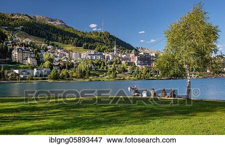 Village view over the St. Moritz Lake, St. Moritz, Bernina Alps, Upper Engadine, Engadine, Grisons, Switzerland, Europe View Large Photo Image Stock Photo - Village view over the St. Moritz Lake, St. Moritz, Bernina Alps, Upper Engadine, Engadine, Grisons, Switzerland, Europe. Fotosearch