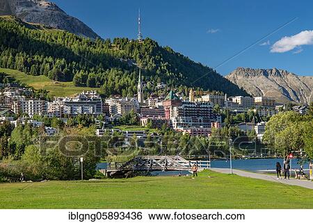 Village view over the St. Moritz Lake, St. Moritz, Bernina Alps, Upper Engadine, Engadine, Grisons, Switzerland, Europe View Large Photo Image Stock Photograph - Village view over the St. Moritz Lake, St. Moritz, Bernina Alps, Upper Engadine, Engadine, Grisons, Switzerland, Europe. Fotosearch