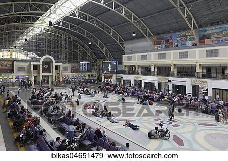 Waiting passengers in the historic station concourse from 1916, Hua Lamphong, Bangkok Central Station, Pathum Wan, Bangkok, Thailand, Asia View Large Photo Image Stock Photo - Waiting passengers in the historic station concourse from 1916, Hua Lamphong, Bangkok Central Station, Pathum Wan, Bangkok, Thailand, Asia. Fotosearch