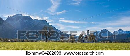 Stock Image - Wallfahrtskirche St. Coloman, Schwangau, Fussen, Ostallgau, Allgau, Schwaben, Bayern, Deutschland, Europa. Fotosearch