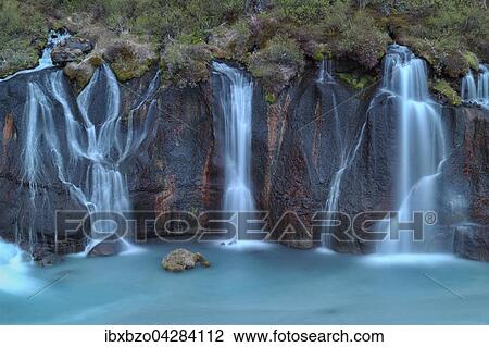 Wasserfall Hraunfossar, Fluss Hvita, Island, Europa View Large Photo Image Stock Image - Wasserfall Hraunfossar, Fluss Hvita, Island, Europa. Fotosearch